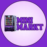Rundes Logo mit lila Hintergrund: Ein Warenautomat neben dem Schriftzug „Mini Markt" in weißer Schrift.